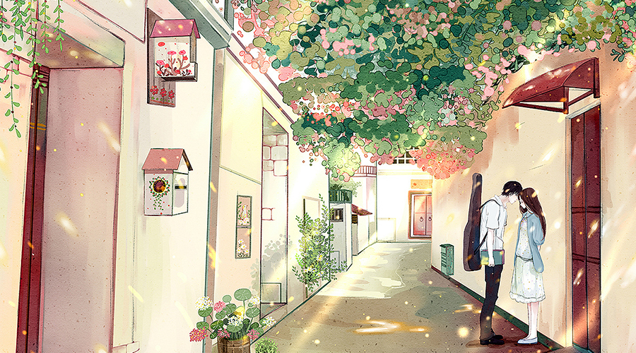 一组浪漫情侣插画